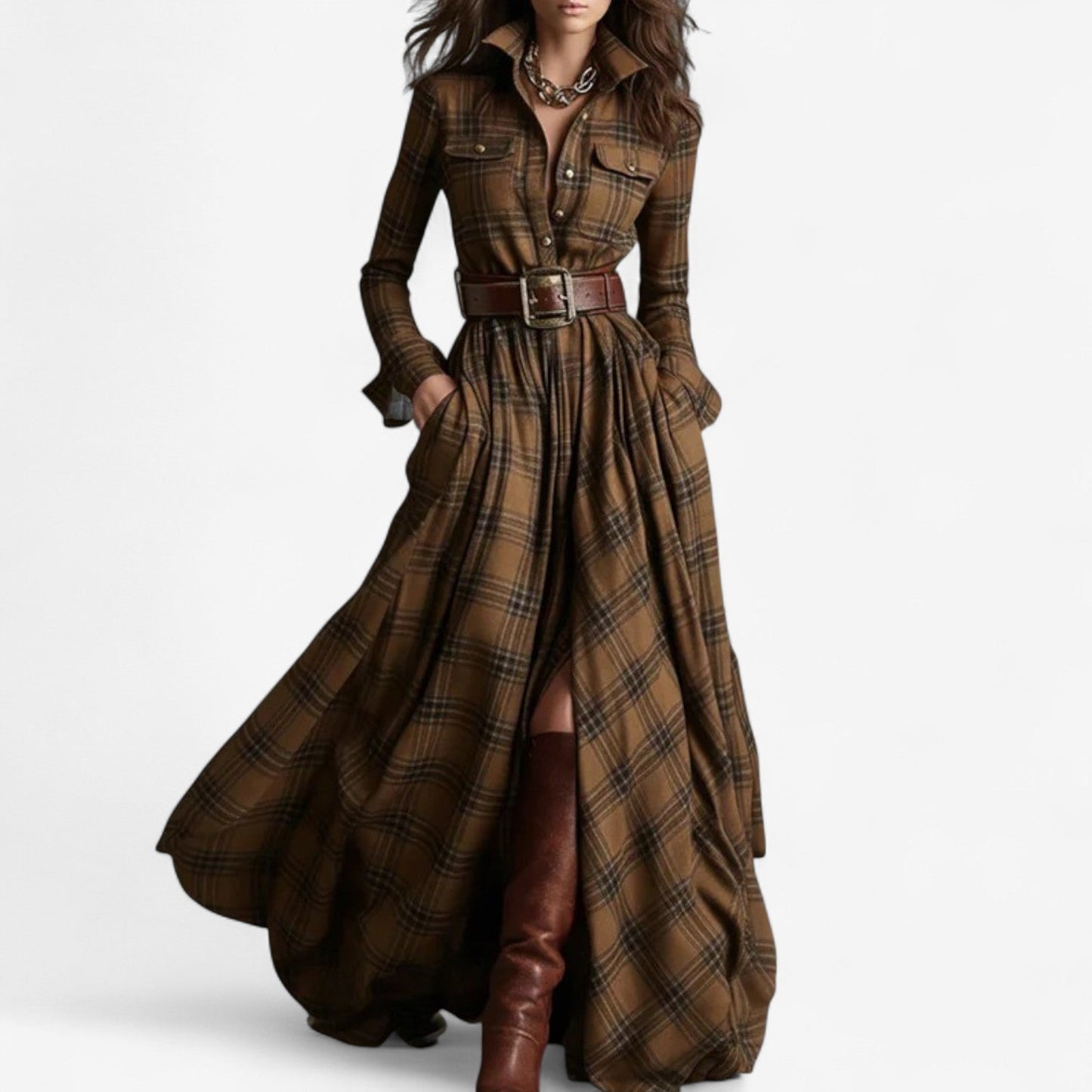 Hayden Barbara | Timeless Checkered Maxi Dress