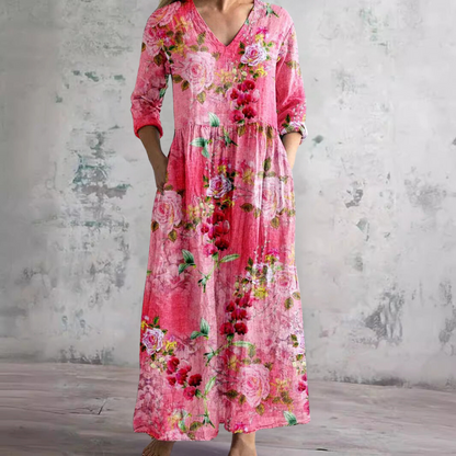 Barbara | Flowy Dress with V-Neck and Floral Pattern