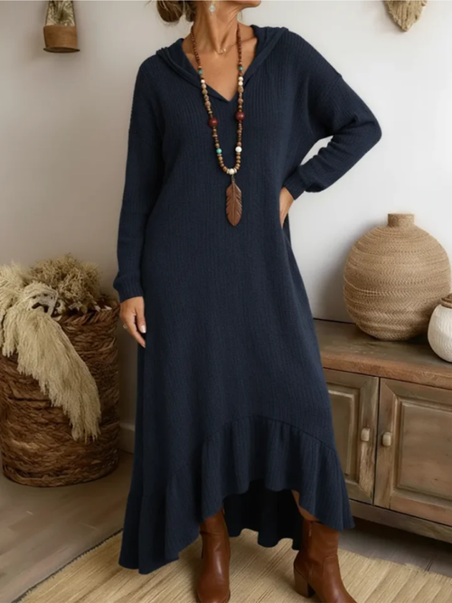 Lucyna™ | Dzianinowa sukienka z kapturem