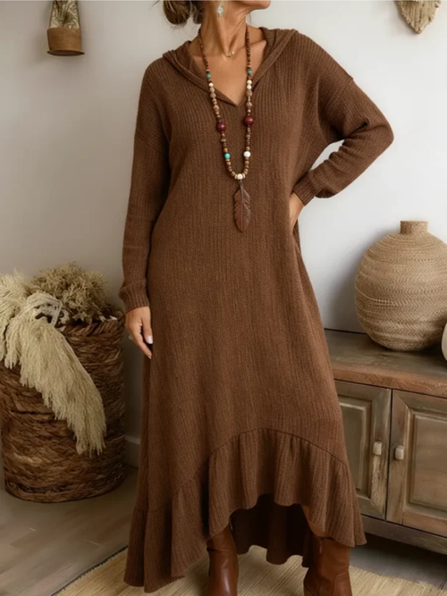 Lucyna™ | Dzianinowa sukienka z kapturem