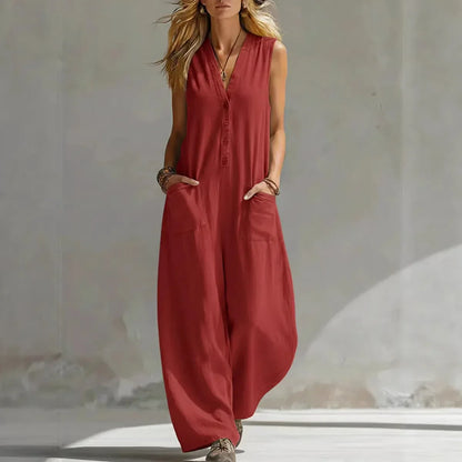 Liora | Casual Sleeveless Linen and Cotton Overalls