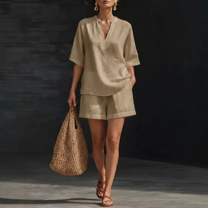 Liorna | Blouse à manches longues avec cordon et shorts à volants