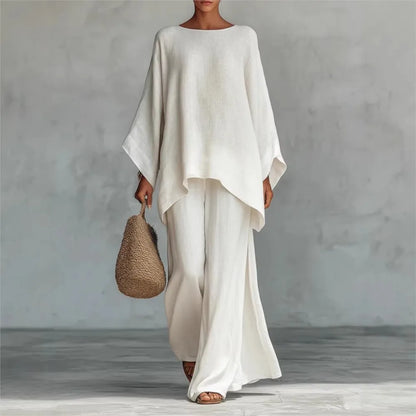 Lovina | Ensemble de pantalons larges à jambes longues en lin avec manches longues