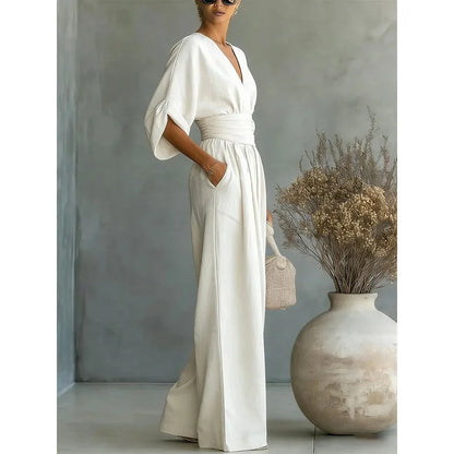 Viana | Elegant High-Waisted Pants with V-Neck and Wide Leg