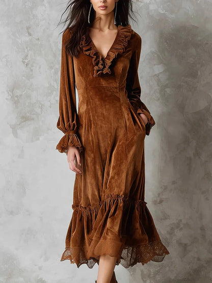 Veloria | Dress with Lace Trim & Lantern Sleeves