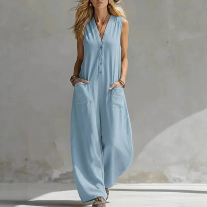 Liora | Casual Sleeveless Linen and Cotton Overalls