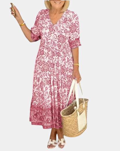 Aria™ | Elegant Floral Dress with V-Neck
