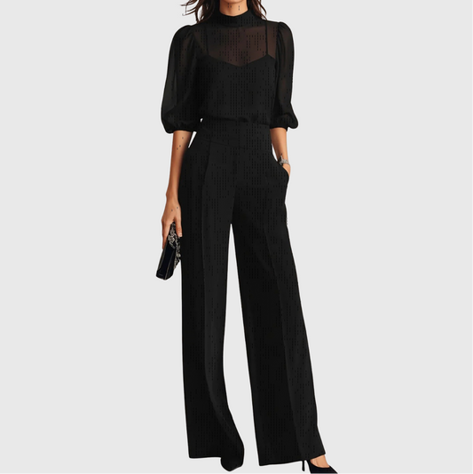 Elodie | Ensemble de trois pièces avec haut et pantalon à jambes larges