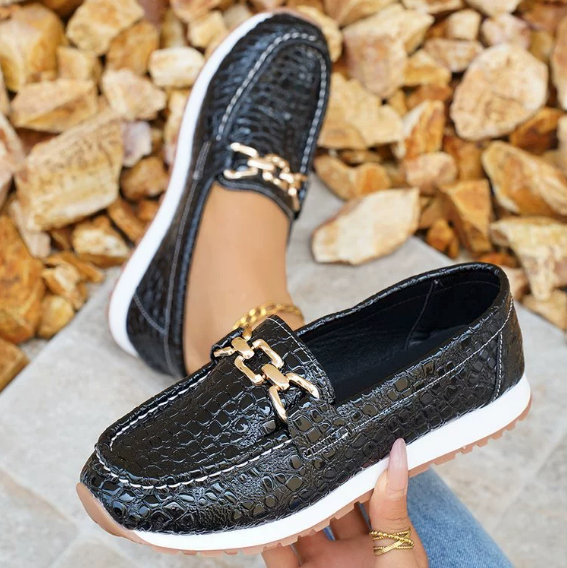 Emmy - Mocassins en Crocodile Noir