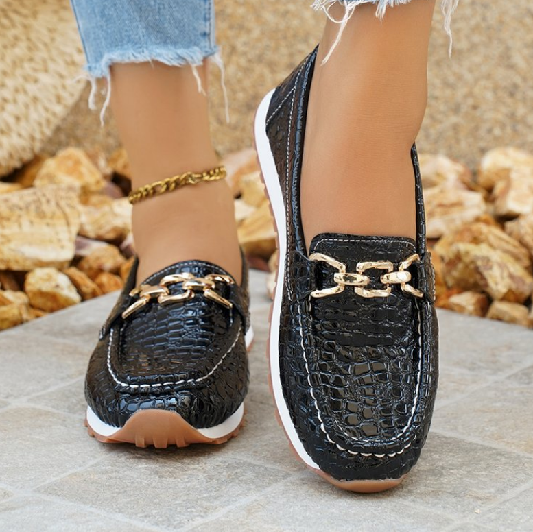 Emmy - Mocassins en Crocodile Noir