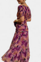 Lubowisza™ | Długa sukienka kwiatowa z dekoltem w serek