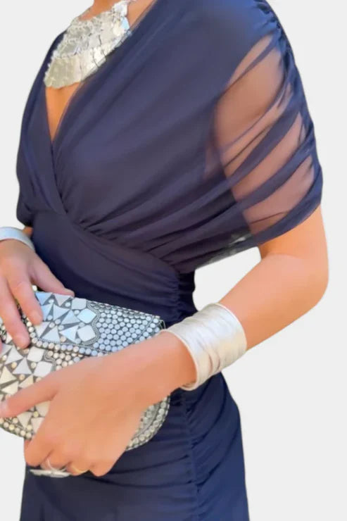 Lubowisza™ | Długa sukienka kwiatowa z dekoltem w serek