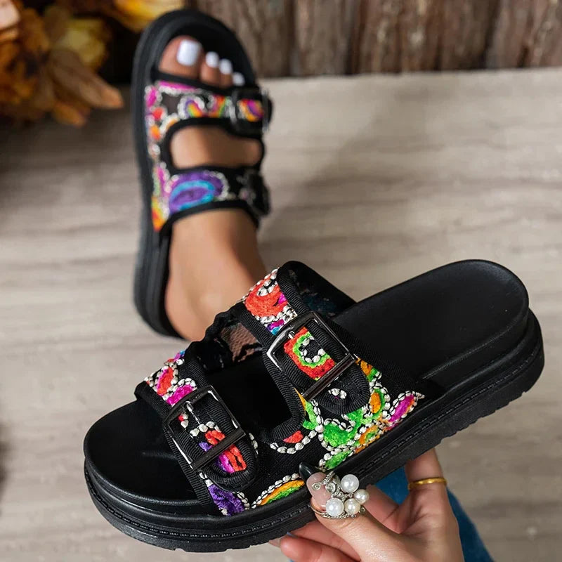 Embroidered Slide Sandal | Platform Comfort, Zero Effort