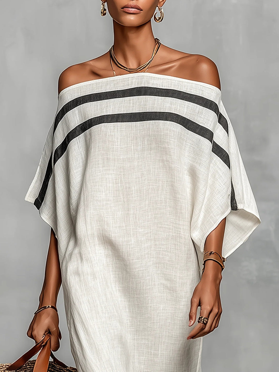 Aveline™ | Robe maxi à épaules nues et manches chauve-souris