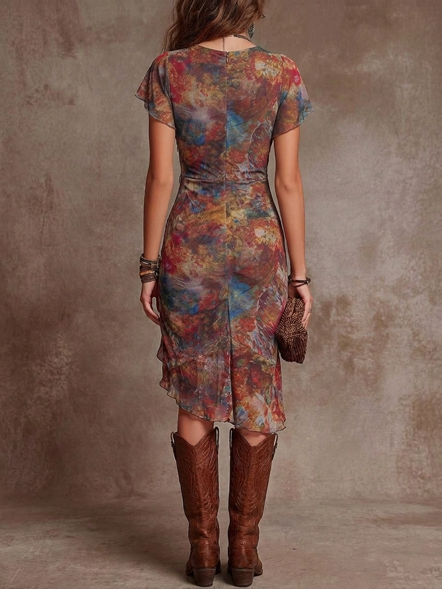 Alice | Robe Midi Plissée V-Neck Boho Chic