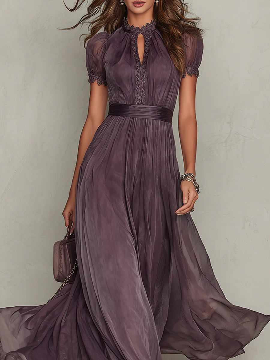 Flavia | Robe Maxi en Chiffon Violet Élégante avec Découpe