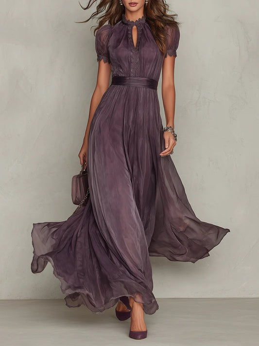 Flavia | Robe Maxi en Chiffon Violet Élégante avec Découpe