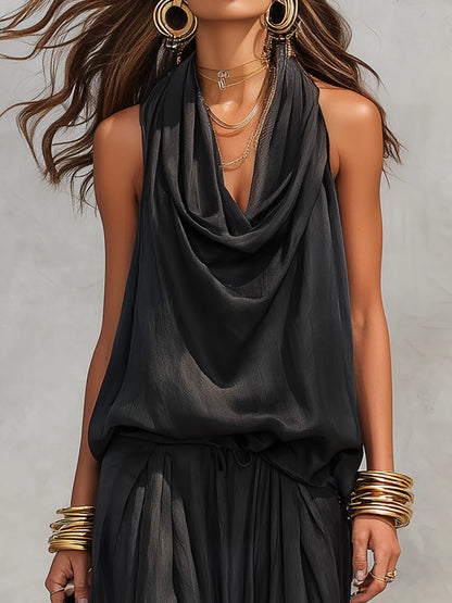 Ensemble Top à Col Halter et Pantalons Plissés