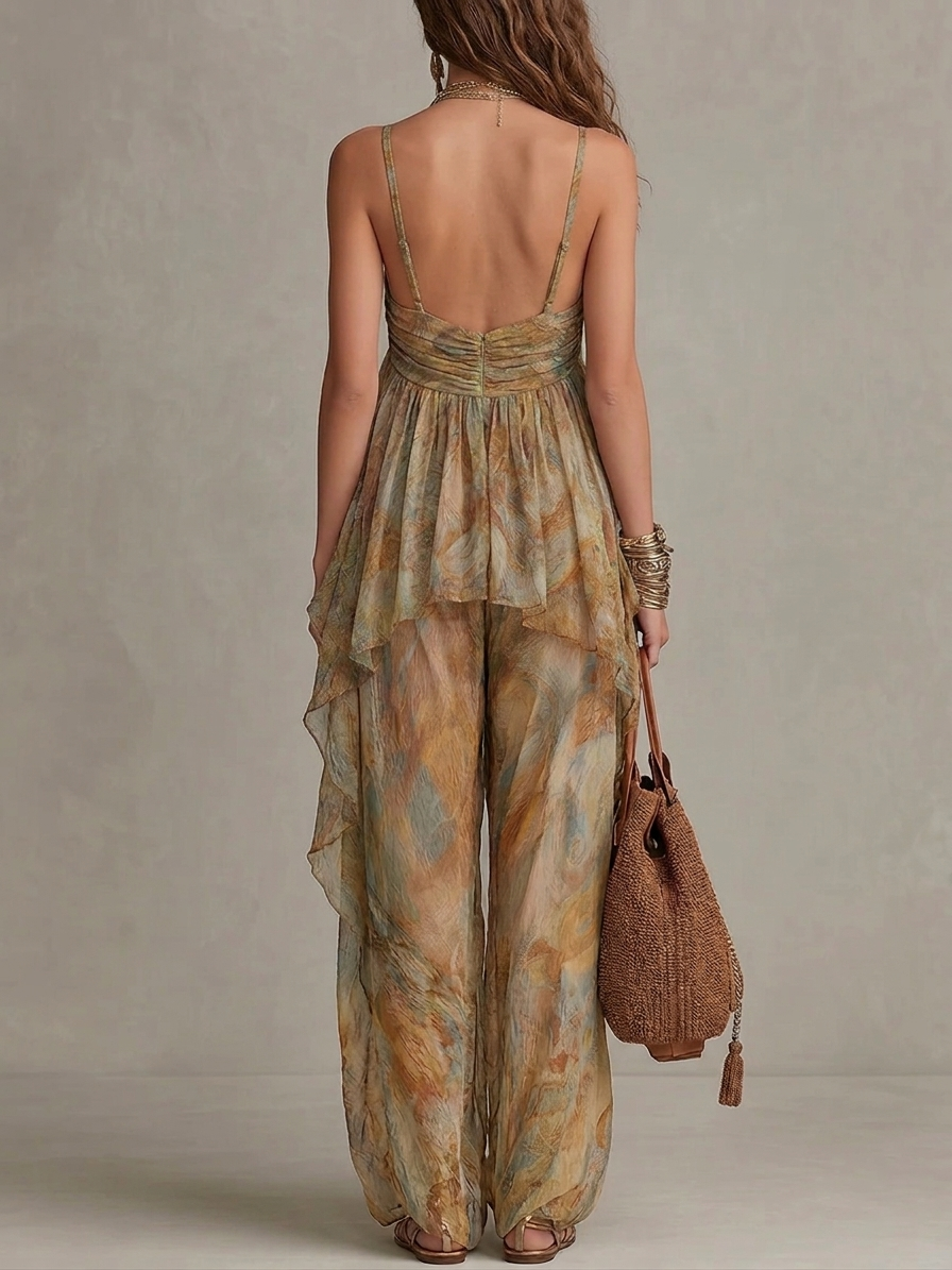 Ensemble Débardeur en Chiffon Sienna avec Volants et Pantalon Large