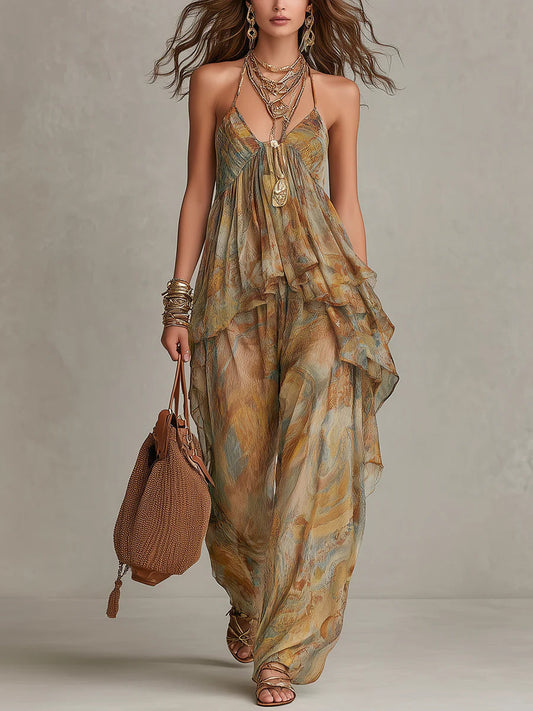 Ensemble Débardeur en Chiffon Sienna avec Volants et Pantalon Large