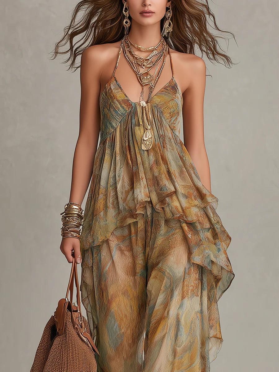 Ensemble Débardeur en Chiffon Sienna avec Volants et Pantalon Large