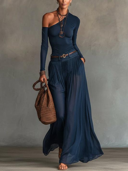 Lore | Ensemble Top Asymétrique Et Jupe Marine