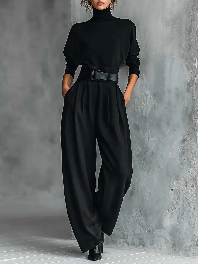 Lisa™ - Ensemble noir 2 pièces avec ceinture