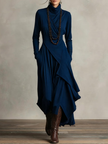 Elegant Draped Turtleneck Maxi Dress
