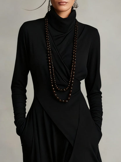 Elegant Draped Turtleneck Maxi Dress