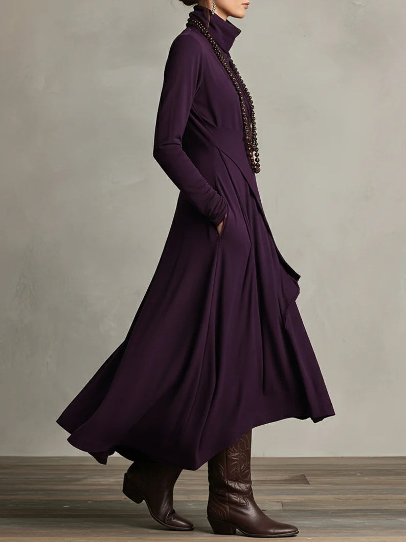 Elegant Draped Turtleneck Maxi Dress