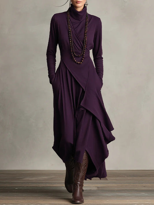 Elegant Draped Turtleneck Maxi Dress