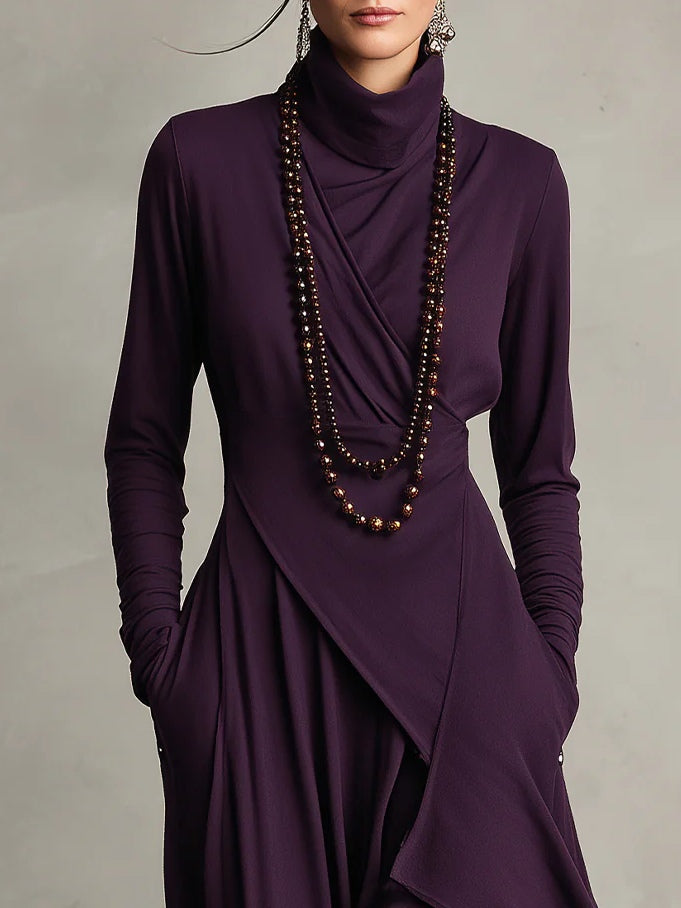 Elegant Draped Turtleneck Maxi Dress