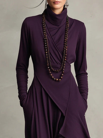 Elegant Draped Turtleneck Maxi Dress
