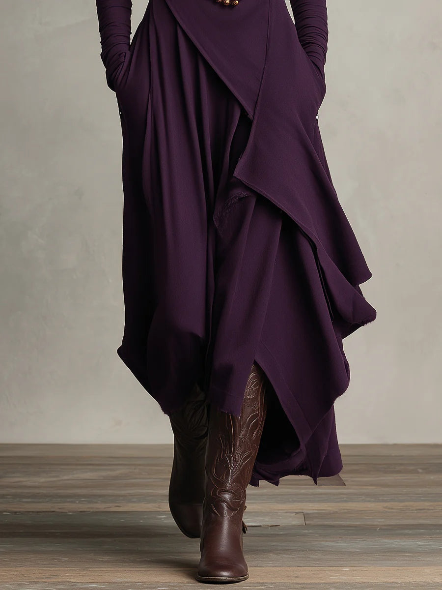Elegant Draped Turtleneck Maxi Dress