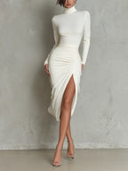 Nawojka™ | Sukienka midi z wysokim kołnierzem