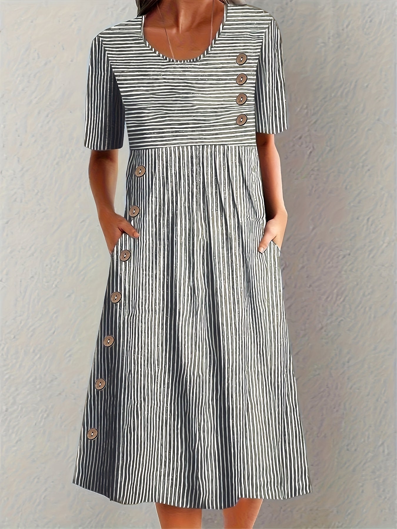 Finley™ | Robe Rayée Manches Courtes Décontractée
