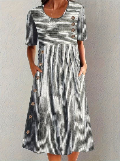 Finley™ | Robe Rayée Manches Courtes Décontractée