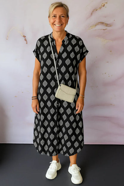 Mirelle™ | Casual Leaf Print Midi Dress