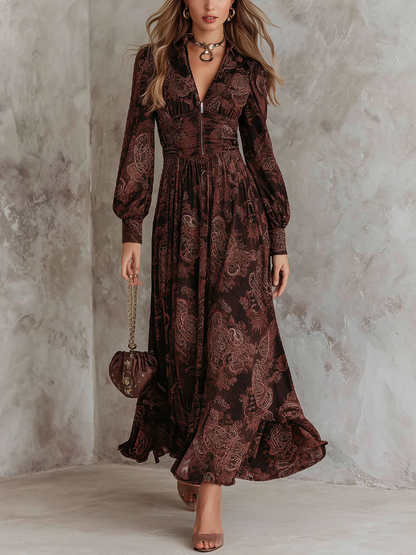 Ariane™ | Robe maxi avec imprimé paisley et taille accentuée