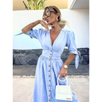 MAELLE™ – Elegant V-Neck Midi Dress