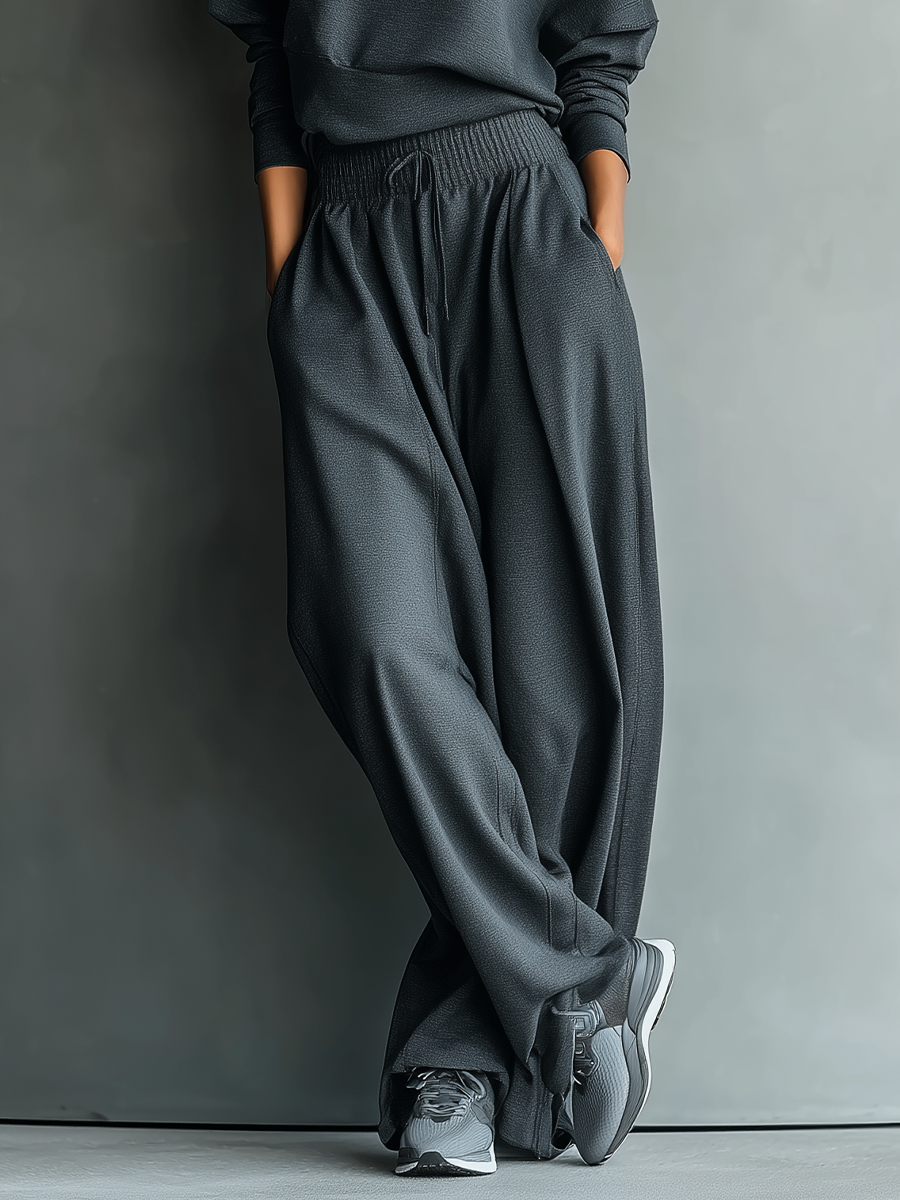 Ensemble Tricot Charbon pour Femmes avec Col Montant et Pantalons Amples