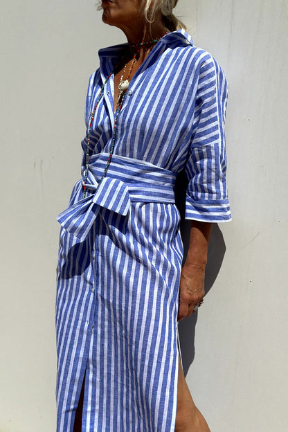 Sunna | Robe Chemise Rayée Intemporelle avec Confort Élégant