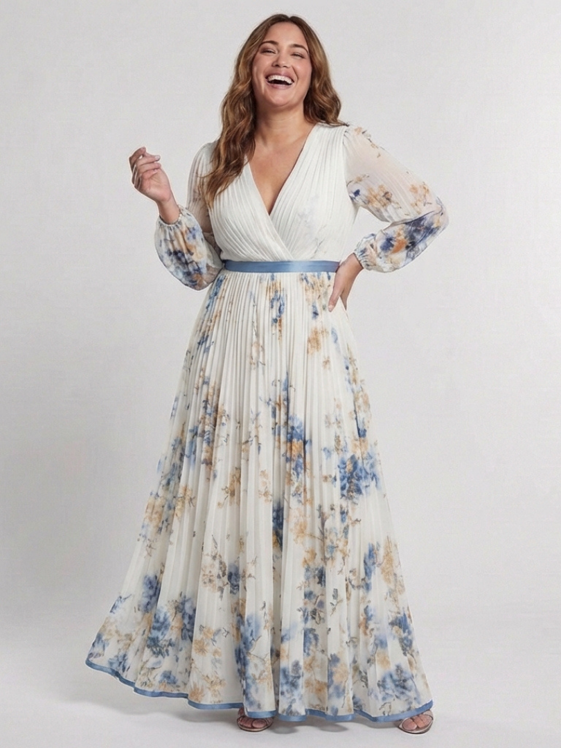 Lavinia | Robe Maxi à Manches Longues et Décolleté en V Floral