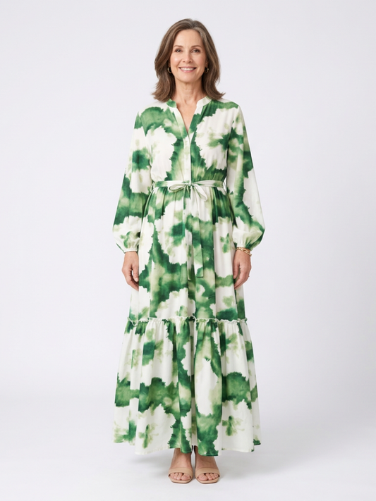 Sabine | Robe Maxi à Manches Longues et Ceinture à Nouer
