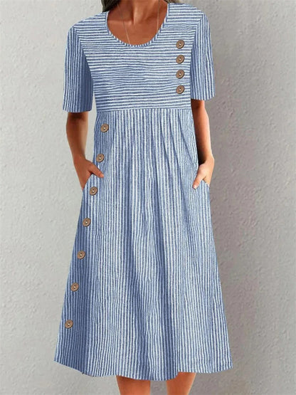 Finley™ | Robe Rayée Manches Courtes Décontractée