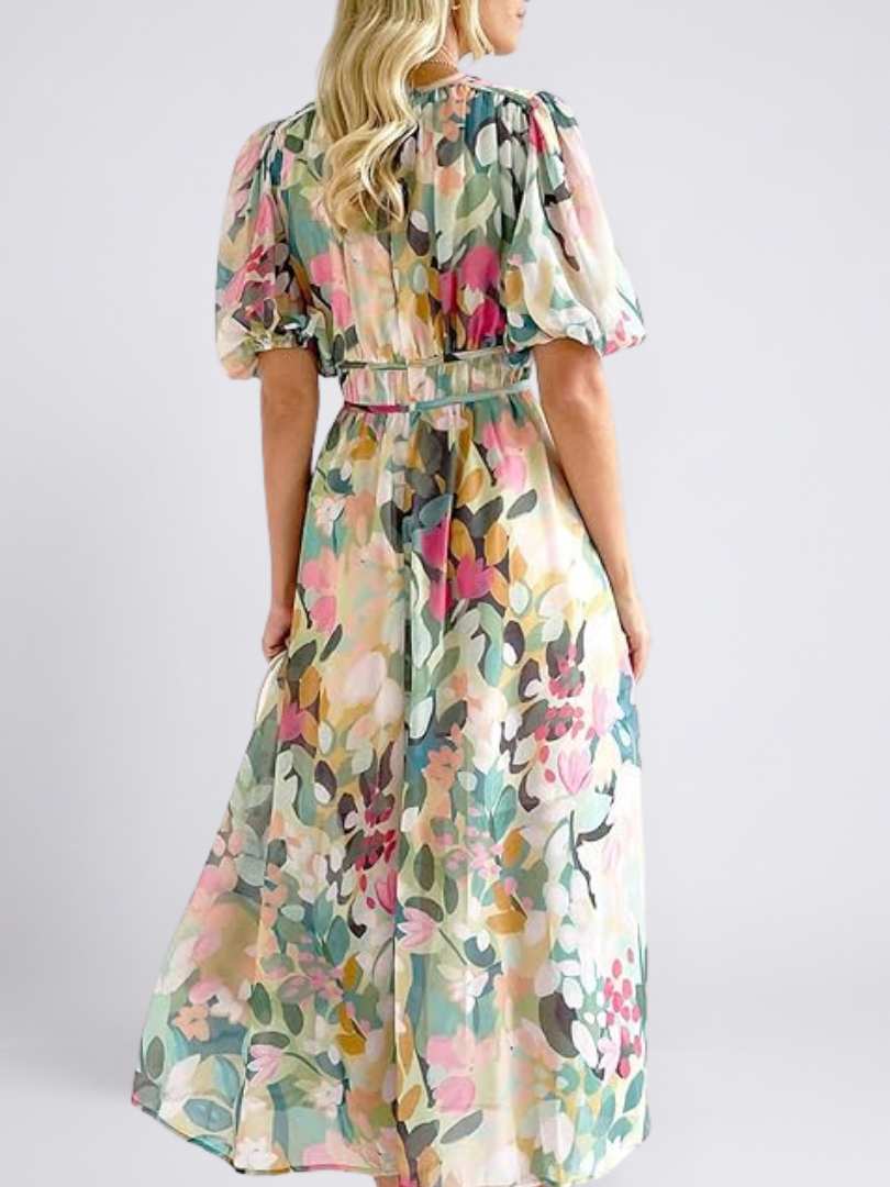Eulalie | Robe midi à manches courtes et taille froncée en V