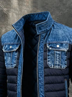 Adam™ | Pikowana kurtka puffer z panelami z denimu
