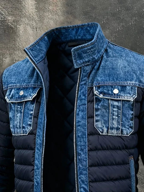 Adam™ | Pikowana kurtka puffer z panelami z denimu