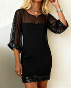 Helena | Elegancka Sukienka z Cekinami i Siateczkowymi Rękawami