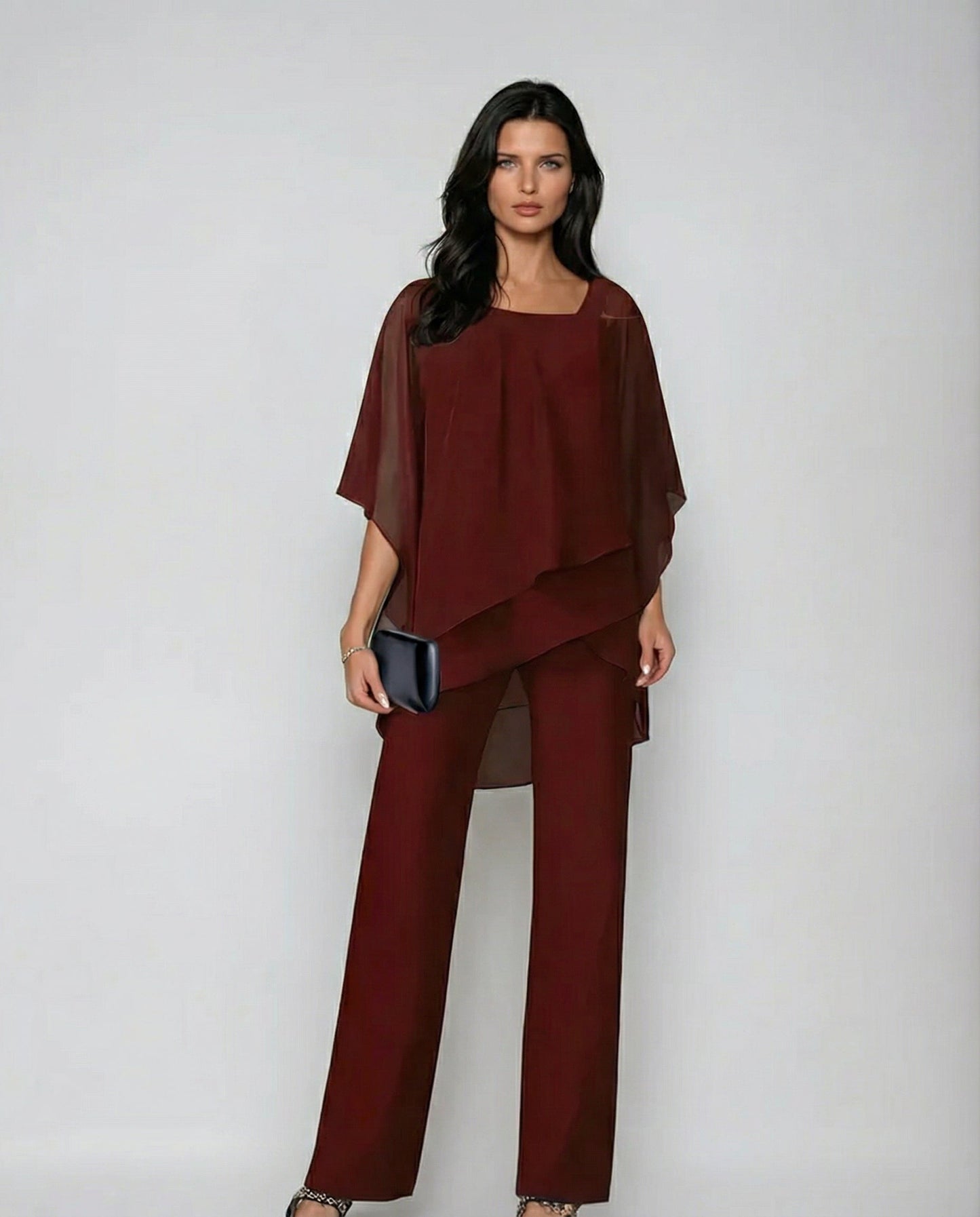 Loretta | Ensemble en coton et toile avec haut à manches chauve-souris et pantalon large